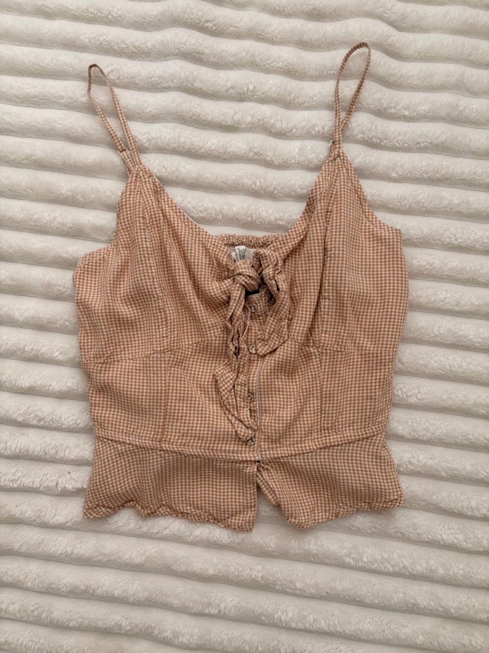 Gingham Tie-Front Spaghetti Strap Cami - Peach